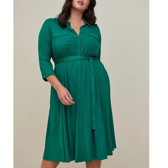 TORRID NWT MIDI RAYON SLUB BELTED SHIRTDRESS - Picture 1 of 6